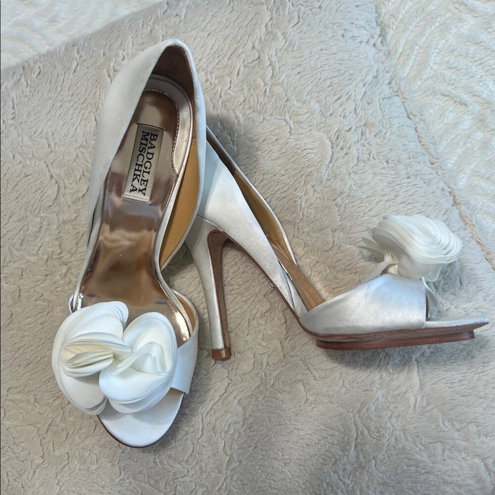 Badgley Mischka “Blossom” Satin Rosette D’Orsay Pumps